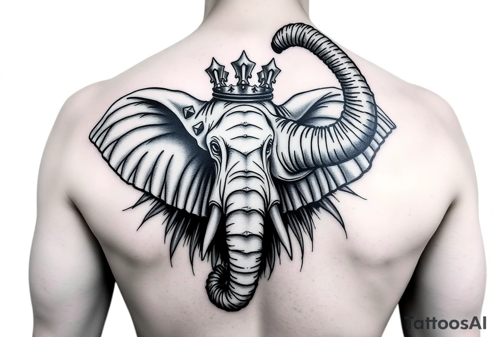 Elephant with trunk up, queen crown tattoo idea