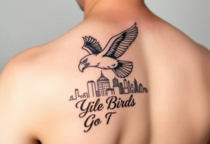 On upper bicep 
Philadelphia Eagle classic bird flying over Philadelphia city skyline with the words Go Birds under it tattoo idea