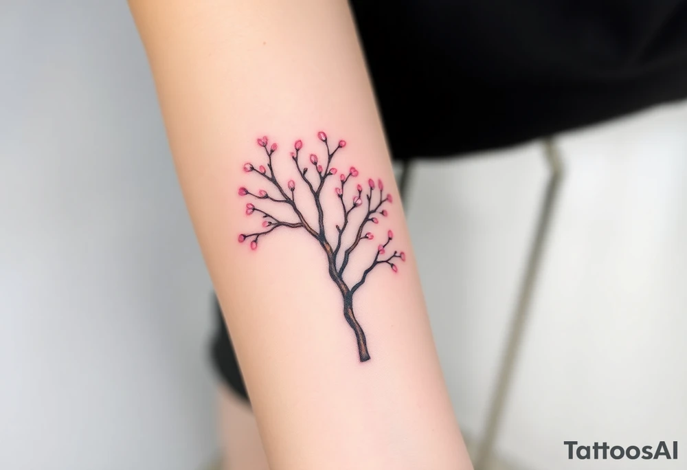 A delicate cherry tree with soft pink petals, representing beauty, life, and fleeting yet precious family moments tattoo idea