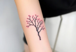 A delicate cherry tree with soft pink petals, representing beauty, life, and fleeting yet precious family moments tattoo idea