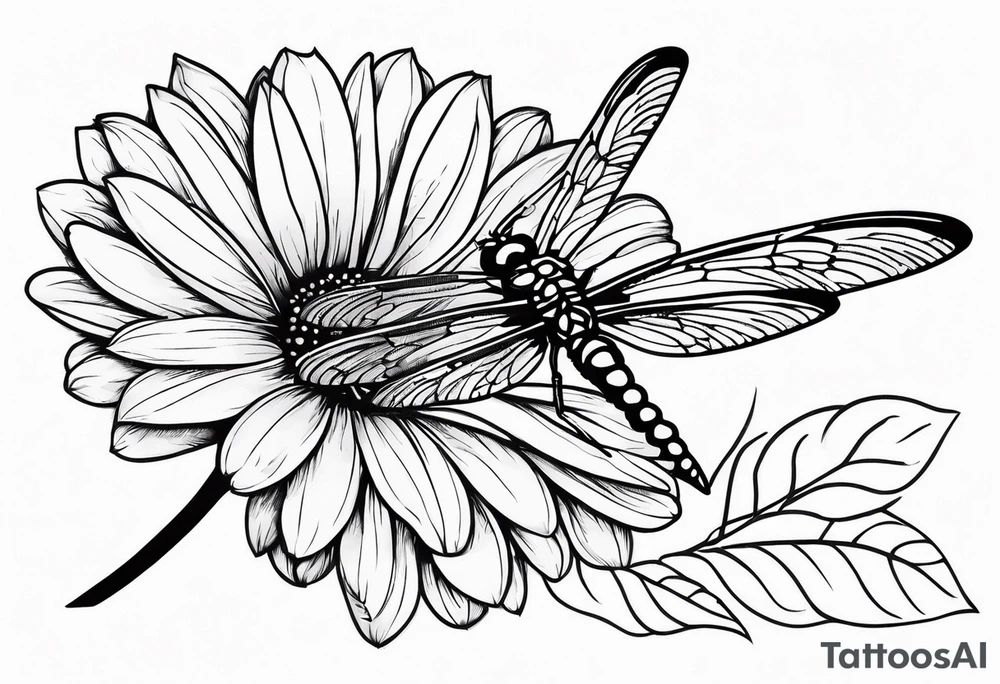 Gerber daisy dragonfly with breast cancer ribbon tattoo idea