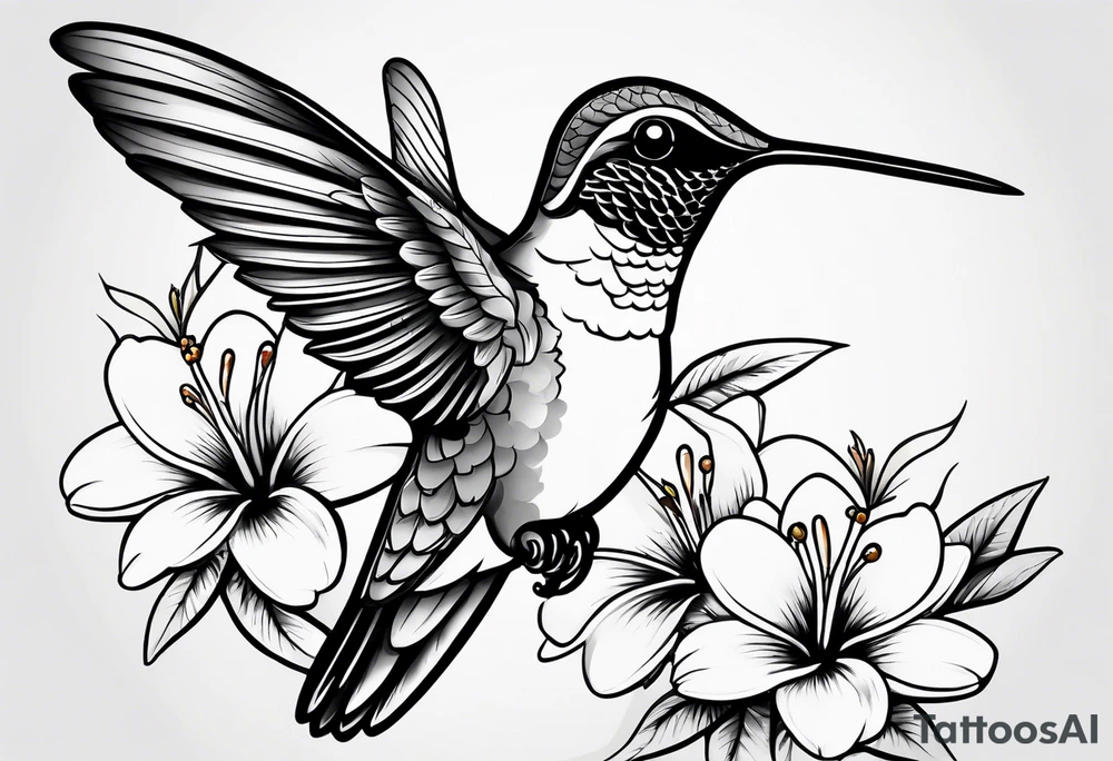 Hummingbird with a plumeria masculine style colorful tattoo idea