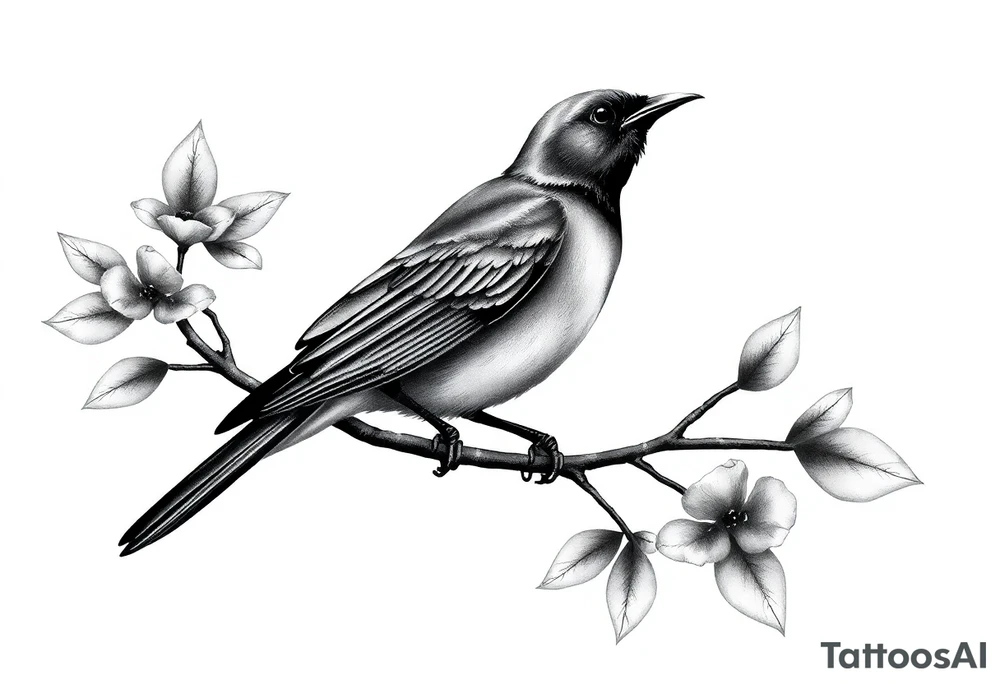 Male European Blackbird on a branch tattoo idea tattoo idea