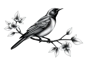 Male European Blackbird on a branch tattoo idea tattoo idea
