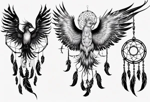 Fire Phoenix flying blending into dream catcher tattoo idea