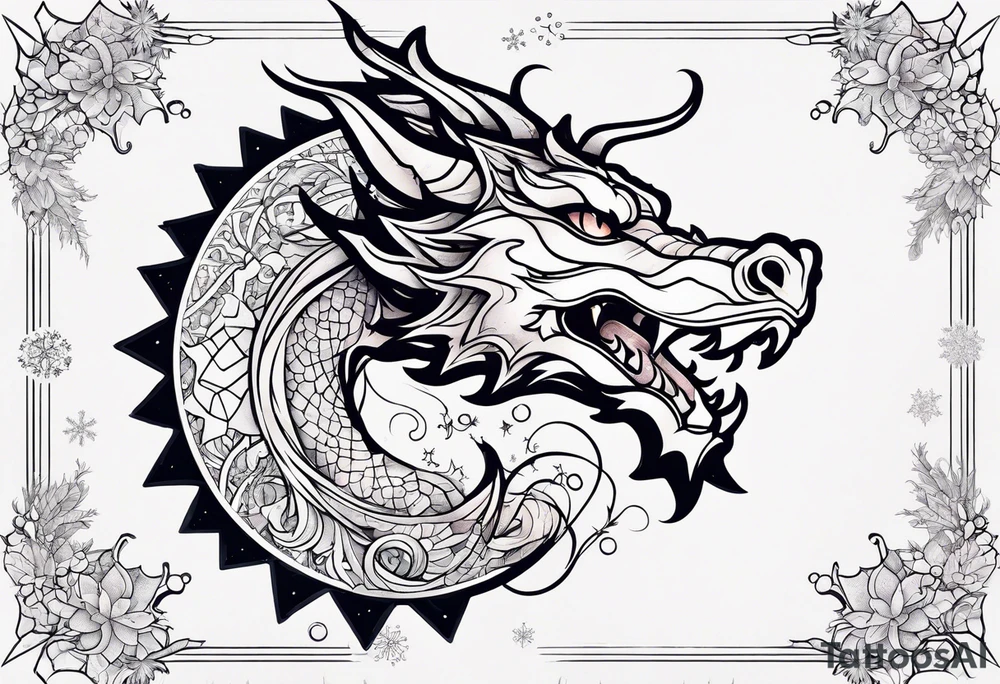 Constellation, kawaii dragon, snowflake tattoo idea