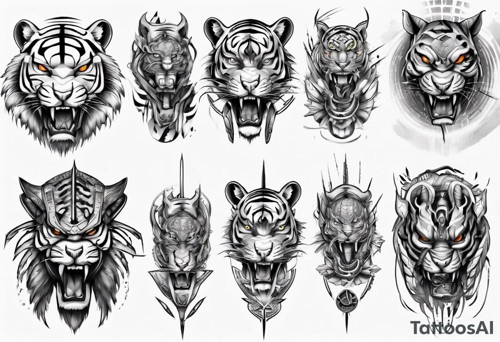 African Tiger warrior and lightning tattoo idea