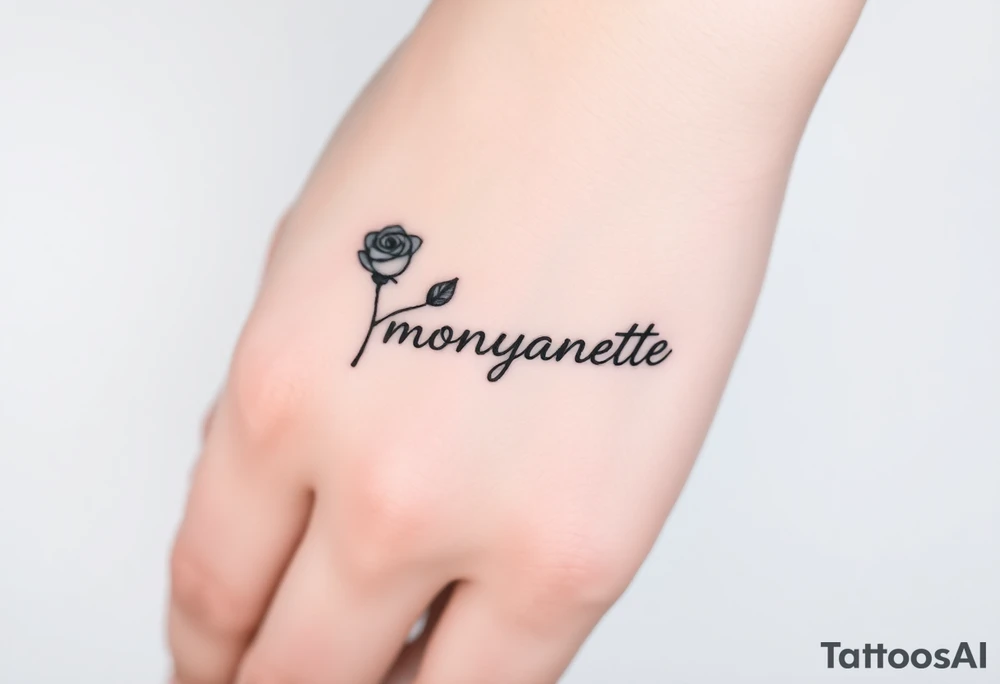a rose seperate and a semicolon seperate from the name “monyanette” tattoo idea