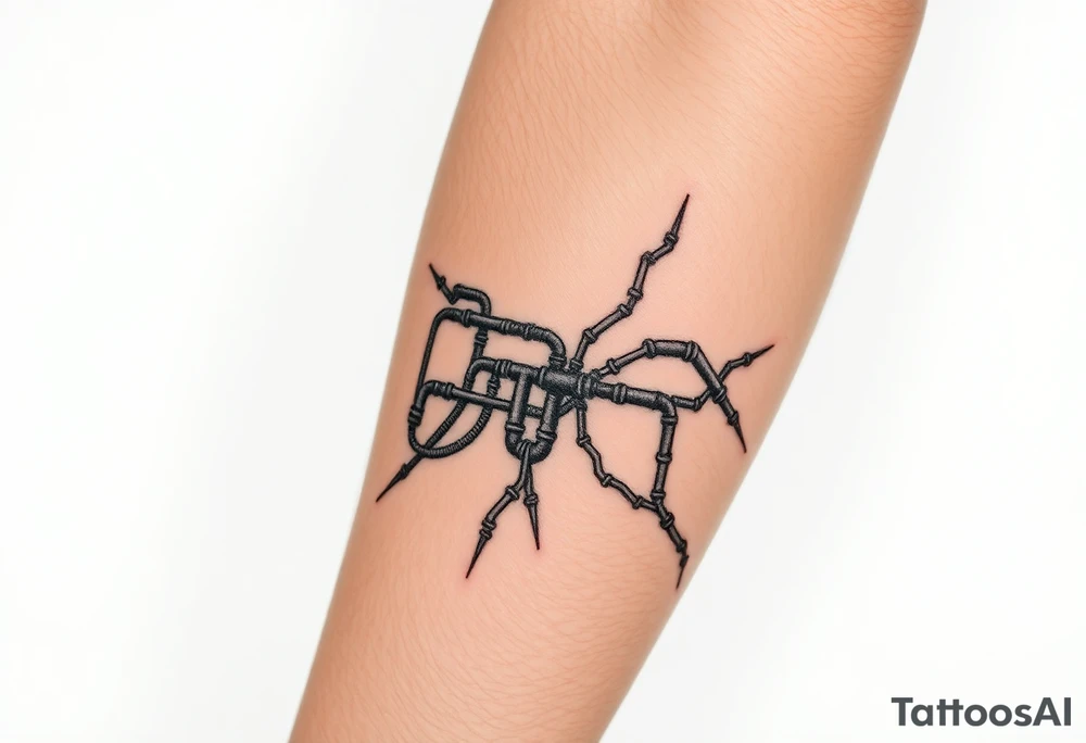 long
System of pipes that transitions into veins of forearm tattoo idea