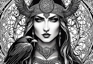 The morrigan, Irish goddess, raven, triple moon, battlefield, Celtic protection tattoo idea