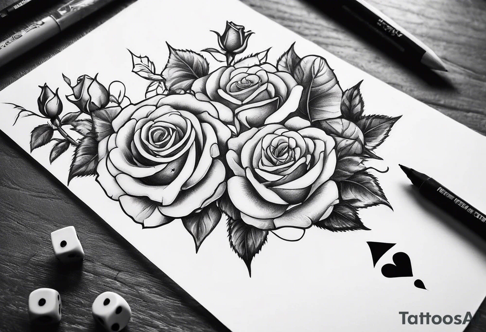 i want my area code 956 and area code 772 with roses and a pair of dices tattoo idea