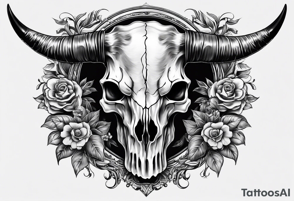Long horn skull realistic tattoo idea