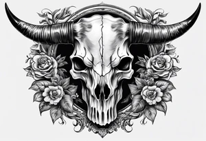 Long horn skull realistic tattoo idea