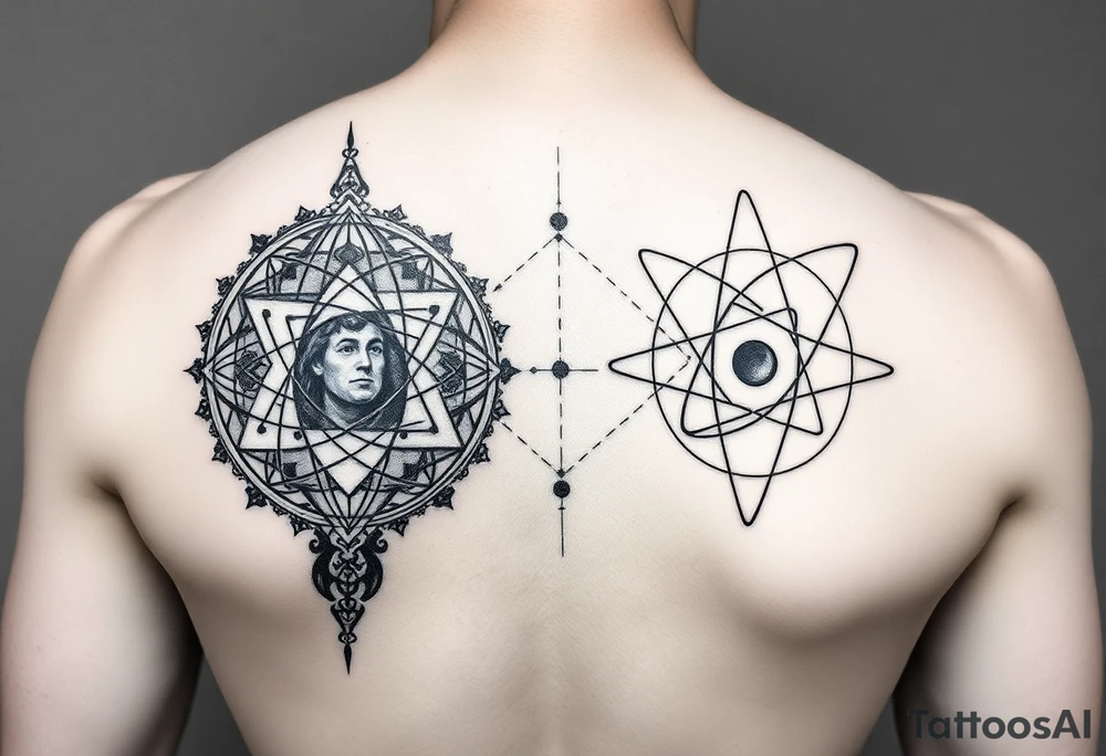 niels bohr and davinci science themes tattoo full arm tattoo idea