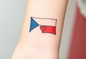 A minimalist Czech flag (blue, white, red) outline, with delicate shading and a small heart incorporated into the design. tattoo idea