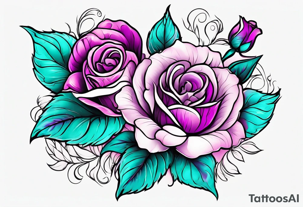 Dad (06-07-14), roses, teal, pink, purple tattoo idea
