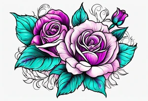 Dad (06-07-14), roses, teal, pink, purple tattoo idea