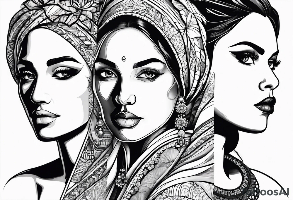 Three women's faces next to each other. The woman on the left a young woman, the middle  is a mother the right is a grandmother tattoo idea