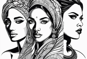 Three women's faces next to each other. The woman on the left a young woman, the middle  is a mother the right is a grandmother tattoo idea