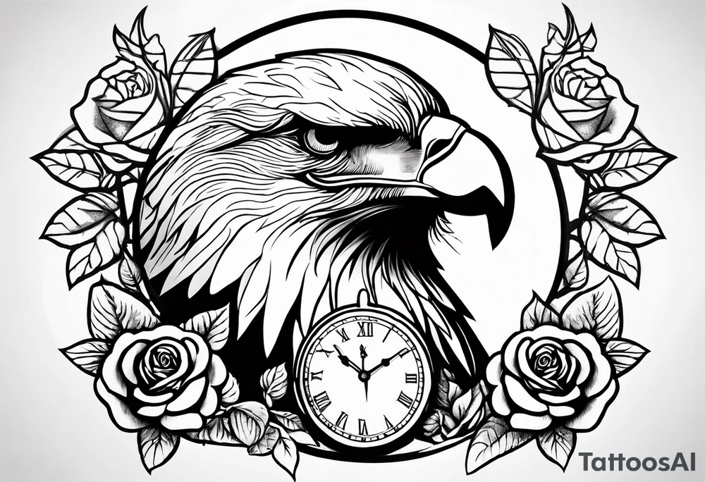 eagle, rose, clock , love tattoo idea
