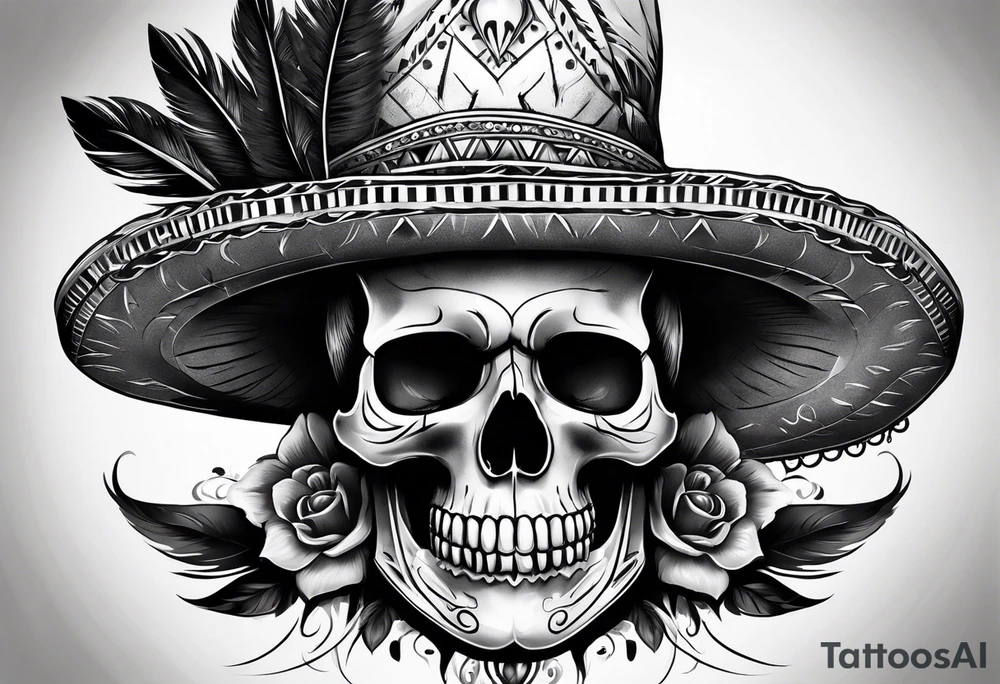 Skull with indian hat tattoo idea