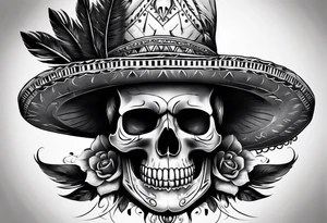 Skull with indian hat tattoo idea