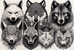a super hero team which is combination of animals.
One is Badger/Wolverine, One is Bull, One is Wolf, One is Axolotl, One is Canary, One is Lizard, One is Cat tattoo idea