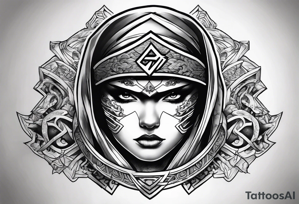 the letters A W R in the middle of a ninja headband tattoo idea