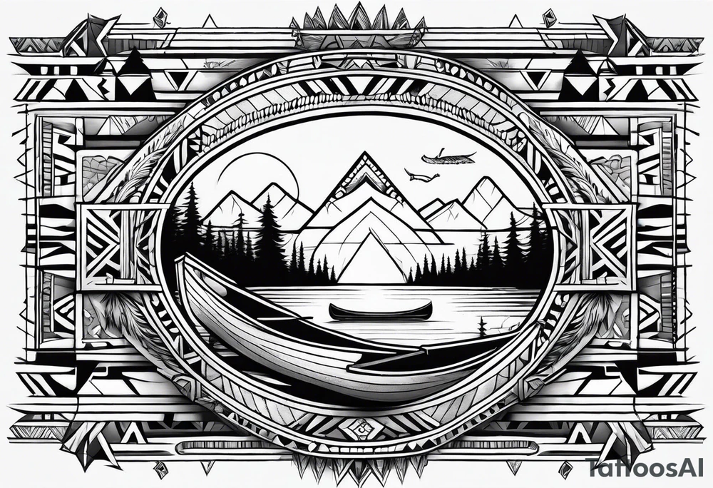 Canoe and Native American symbols tattoo idea