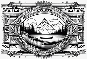 Canoe and Native American symbols tattoo idea