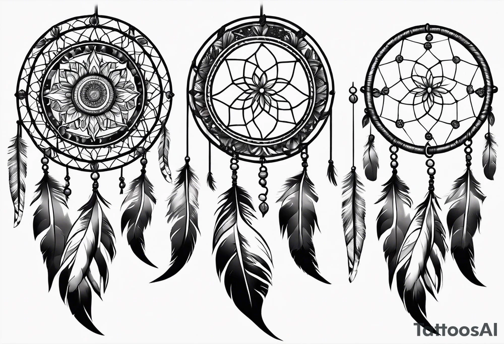 A black and white detailed dream catcher with a lot of shading tattoo idea