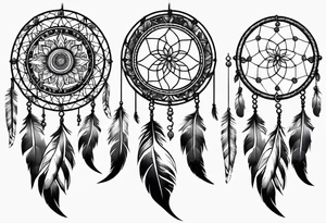 A black and white detailed dream catcher with a lot of shading tattoo idea