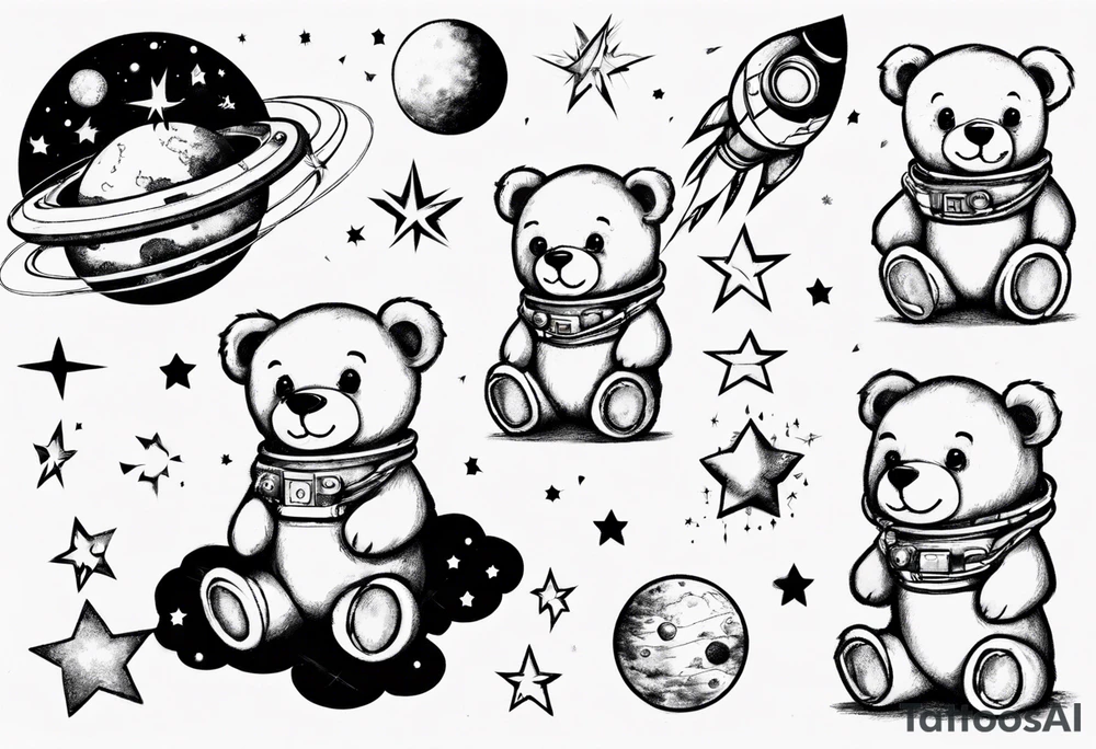 Teddy bear outer space tattoo idea