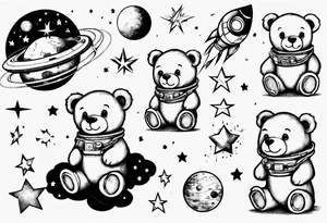Teddy bear outer space tattoo idea