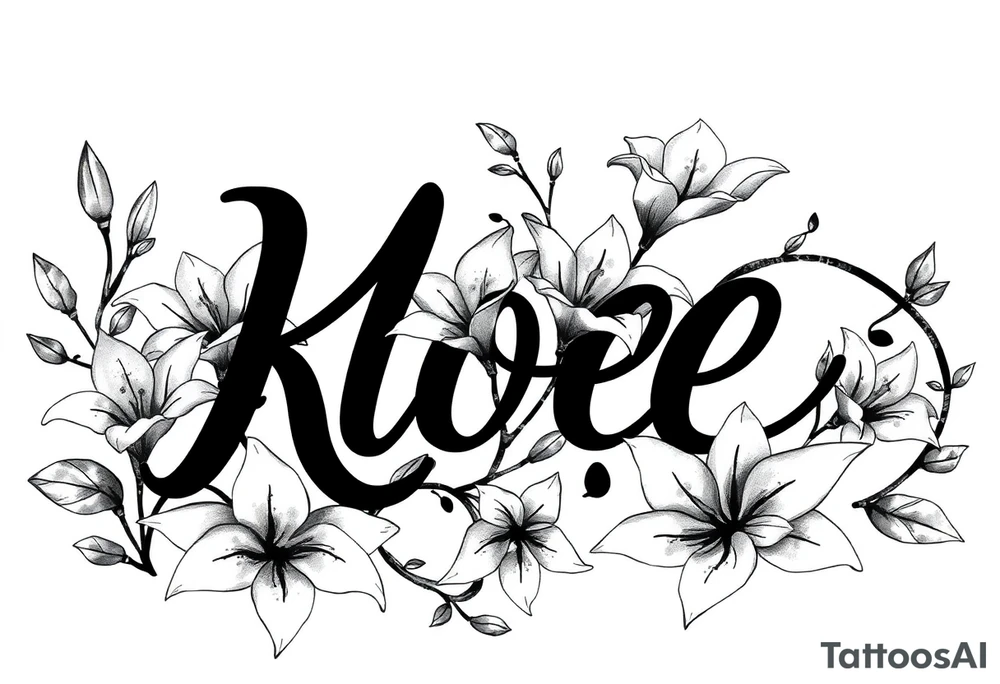 The word Kloee surrounded by big
lilies with the vines in letters tattoo idea