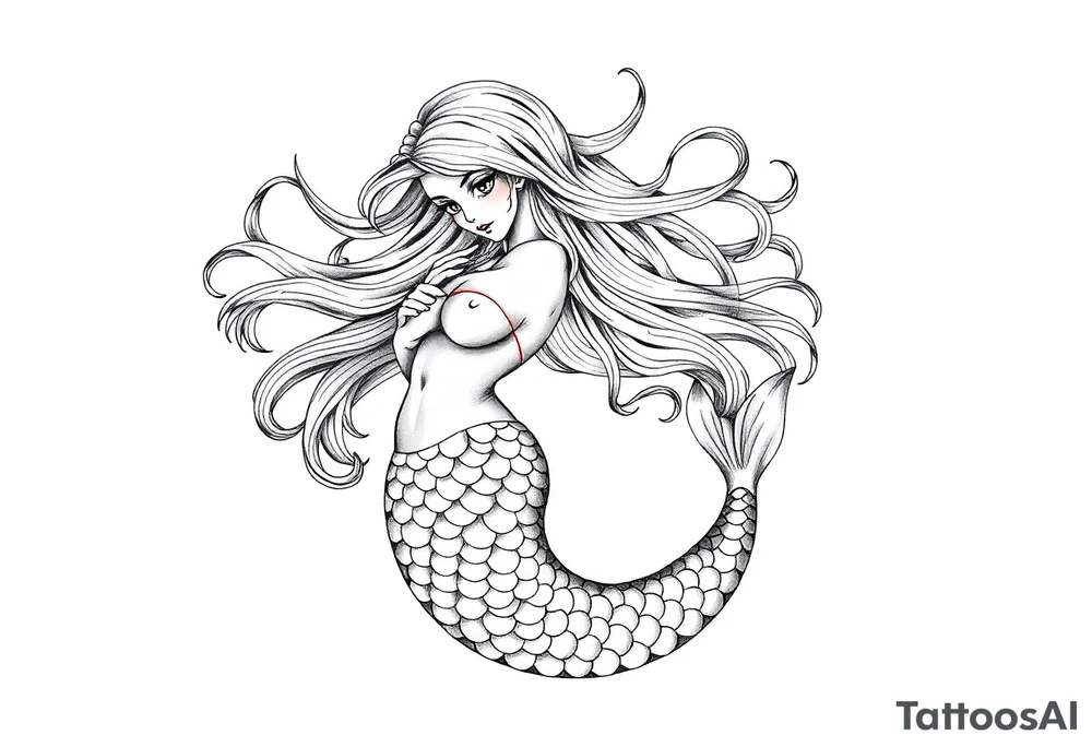 mermaid with flowing hair tattoo idea