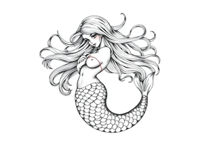 mermaid with flowing hair tattoo idea