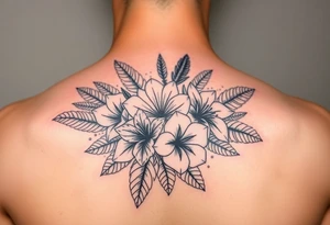 Bouquet made of birth flowers for the months of April May, June and August with exotic foliage like fern leaves and Monstera tattoo idea