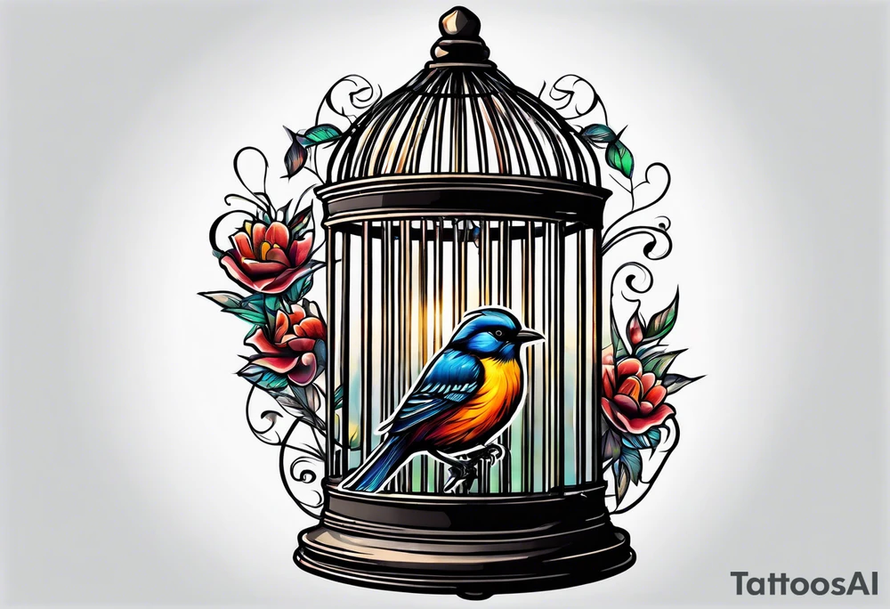 Empty open bird cage tattoo idea