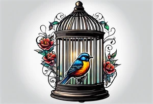 Empty open bird cage tattoo idea