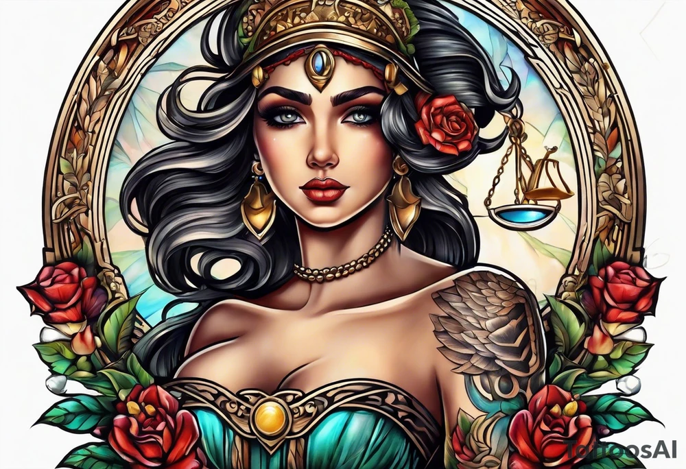 Themis with scales in hands tattoo idea