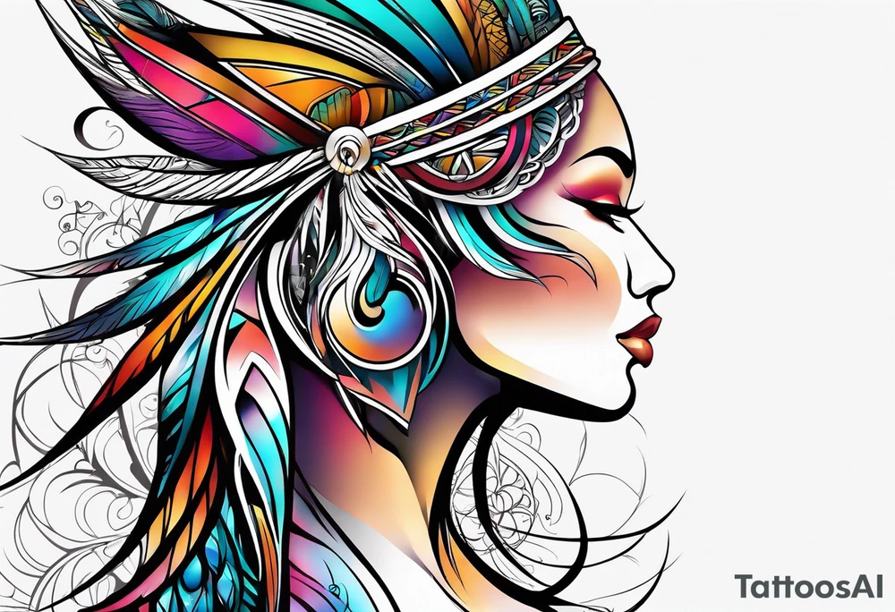 neo-tribal abstract lines gradient tattoo idea
