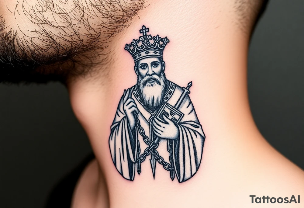 russian christian orthodox saint holding the russian orthodox thurible chains tattoo idea