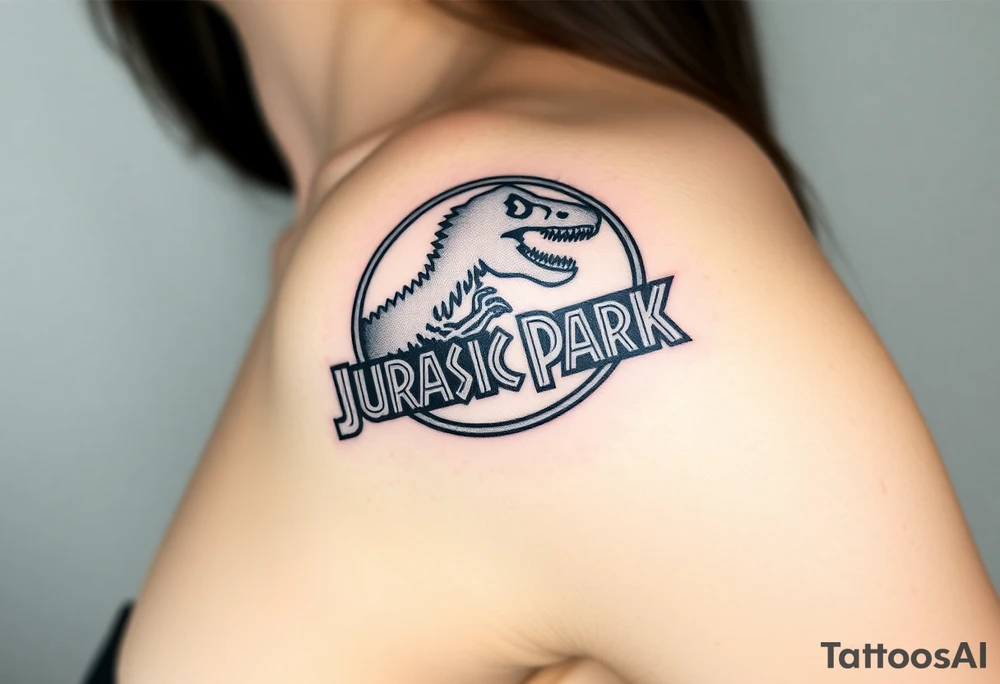 Jurassic Park logo with the dinosaur holding a stick tattoo idea