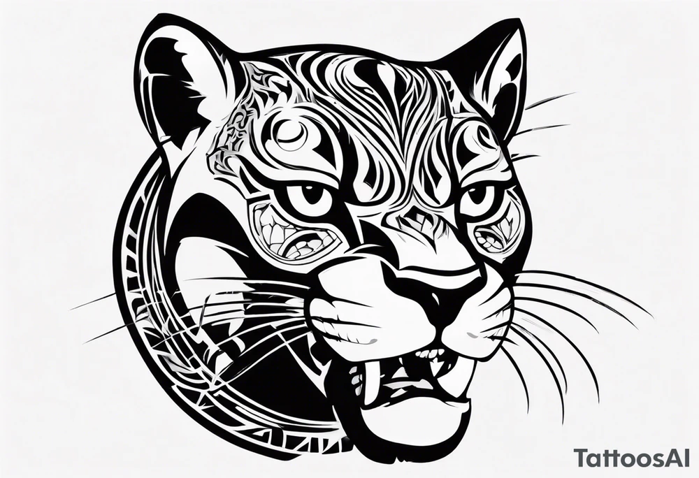 A black pumas seen from above. He has his mouth open. I want to see his whole body tattoo idea