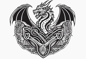 Valhalla sword shield dragon head axe tattoo idea