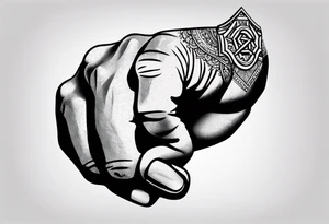 A clenched fist, the hand contains five fingers as specified, the tattoo is a back tattoo using negative space drawing techniques tattoo idea