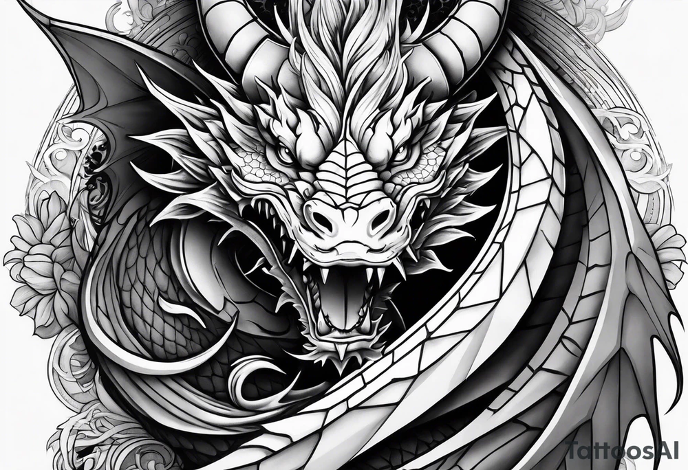 dragon wraps around dagger tattoo idea