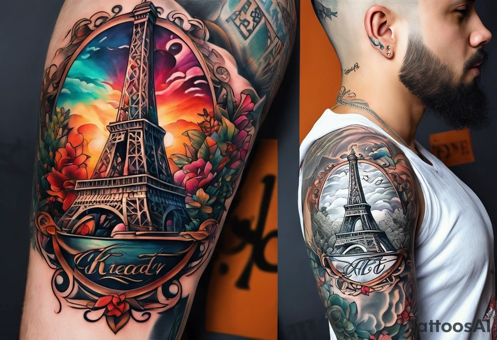 The letters AR together with the words always ready going down the side of the letters tattoo idea