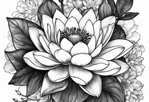 Larkspur and water lily with stems tied with ribbon tattoo idea